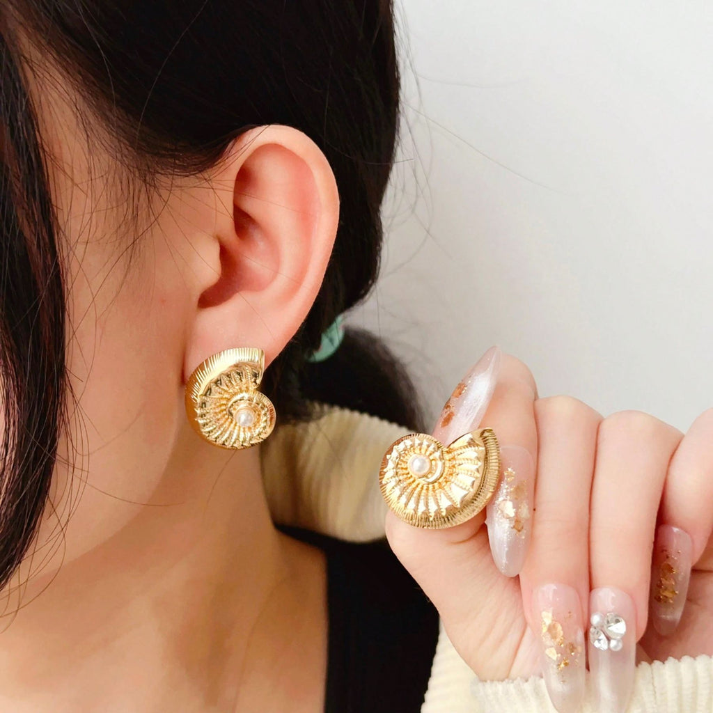Snail Shell 18K Gold Pearl Anti Tarnish Stud Earring For Women Bulk