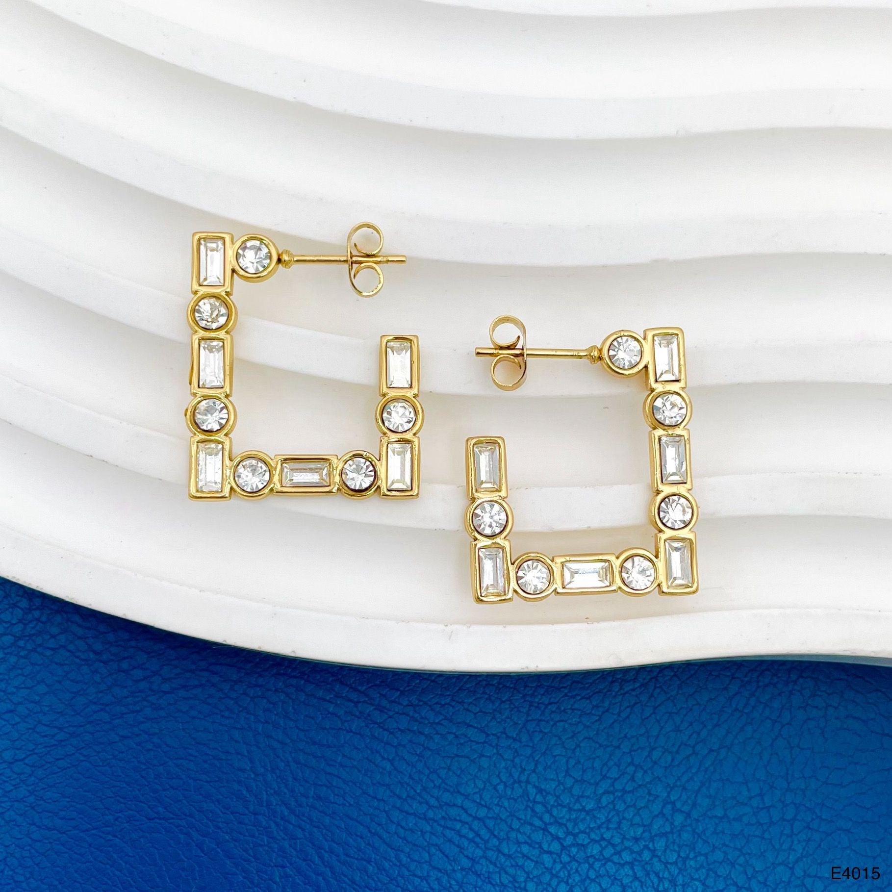 Square CZ Stainless Steel 18K Gold Anti Tarnish Hoop Earring Bulk