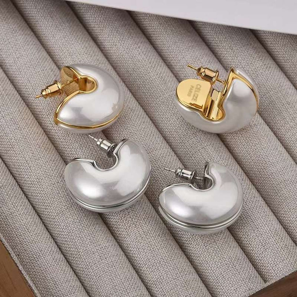 White 18K Gold Pearl Anti Tarnish Hoop Stud Earring For Women Bulk