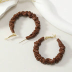 Chocolate Brown 18K Gold Leather Anti Tarnish Hoop Earring Women Bulk