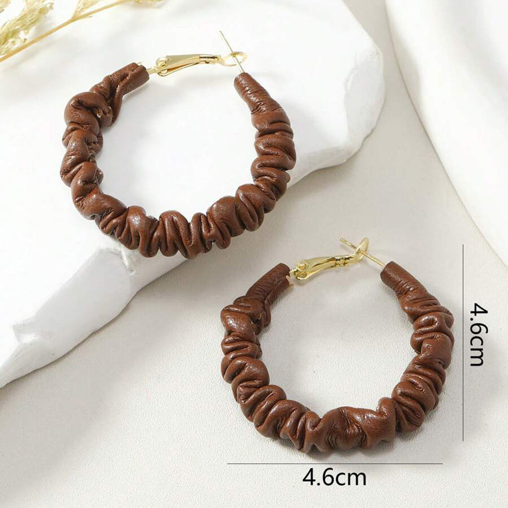 Chocolate Brown 18K Gold Leather Anti Tarnish Hoop Earring Women Bulk