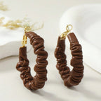 Chocolate Brown 18K Gold Leather Anti Tarnish Hoop Earring Women Bulk