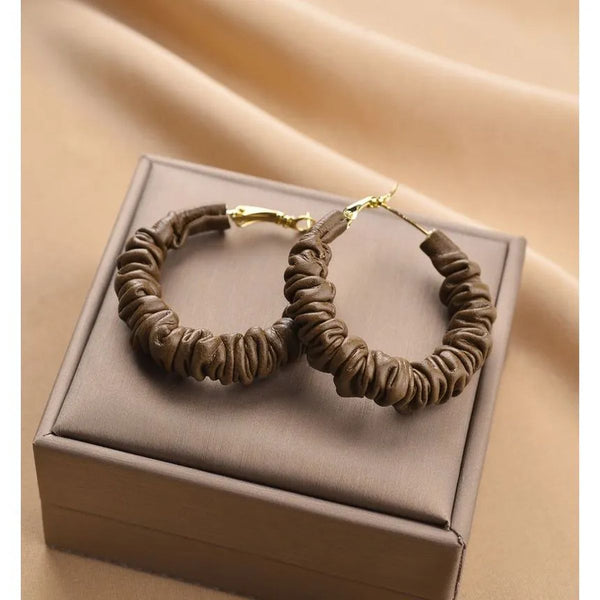 Chocolate Brown 18K Gold Leather Anti Tarnish Hoop Earring Women Bulk Main image