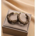 Chocolate Brown 18K Gold Leather Anti Tarnish Hoop Earring Women Bulk