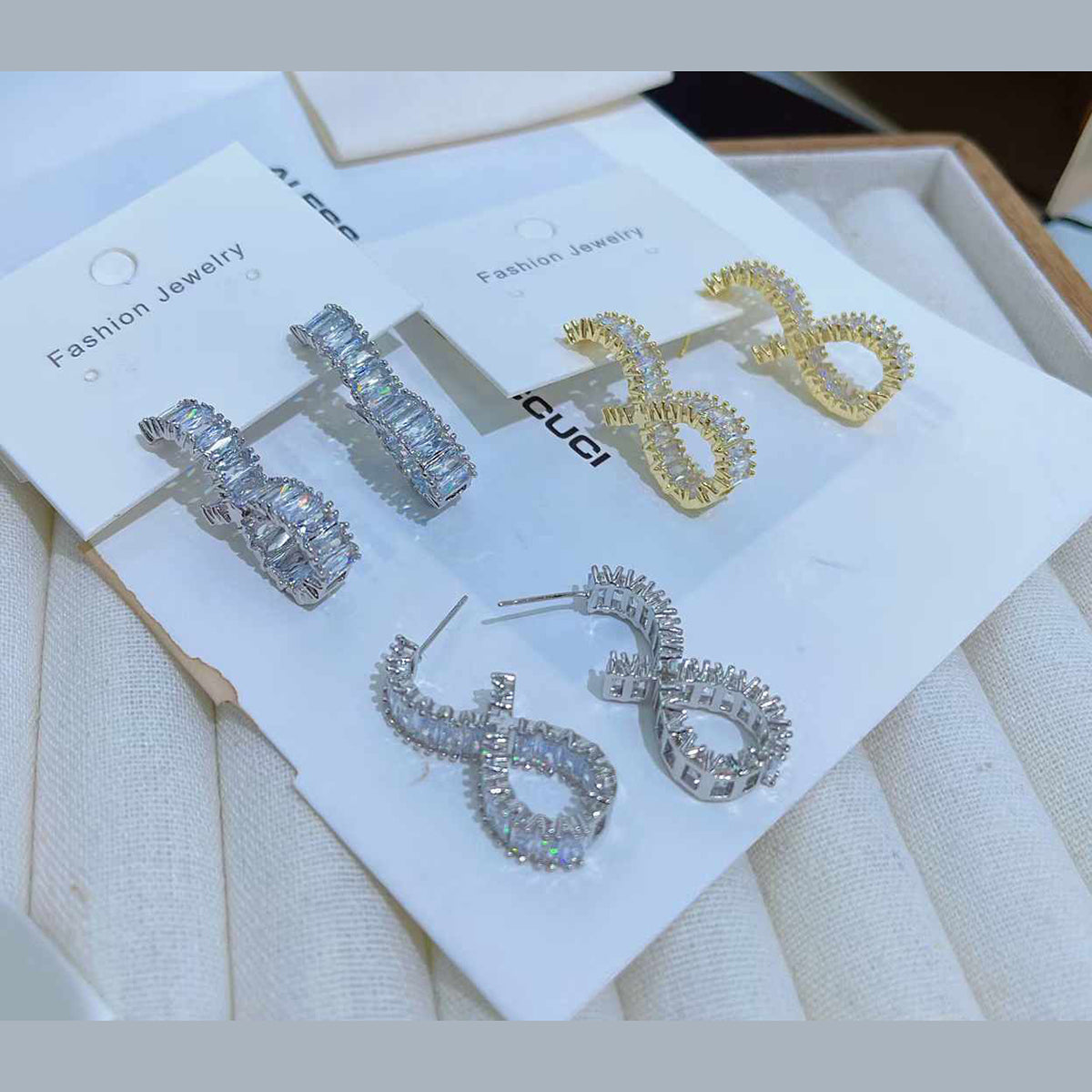 Infinity Baguette 18K Gold CZ Anti Tarnish Dangler Earring Bulk Main image