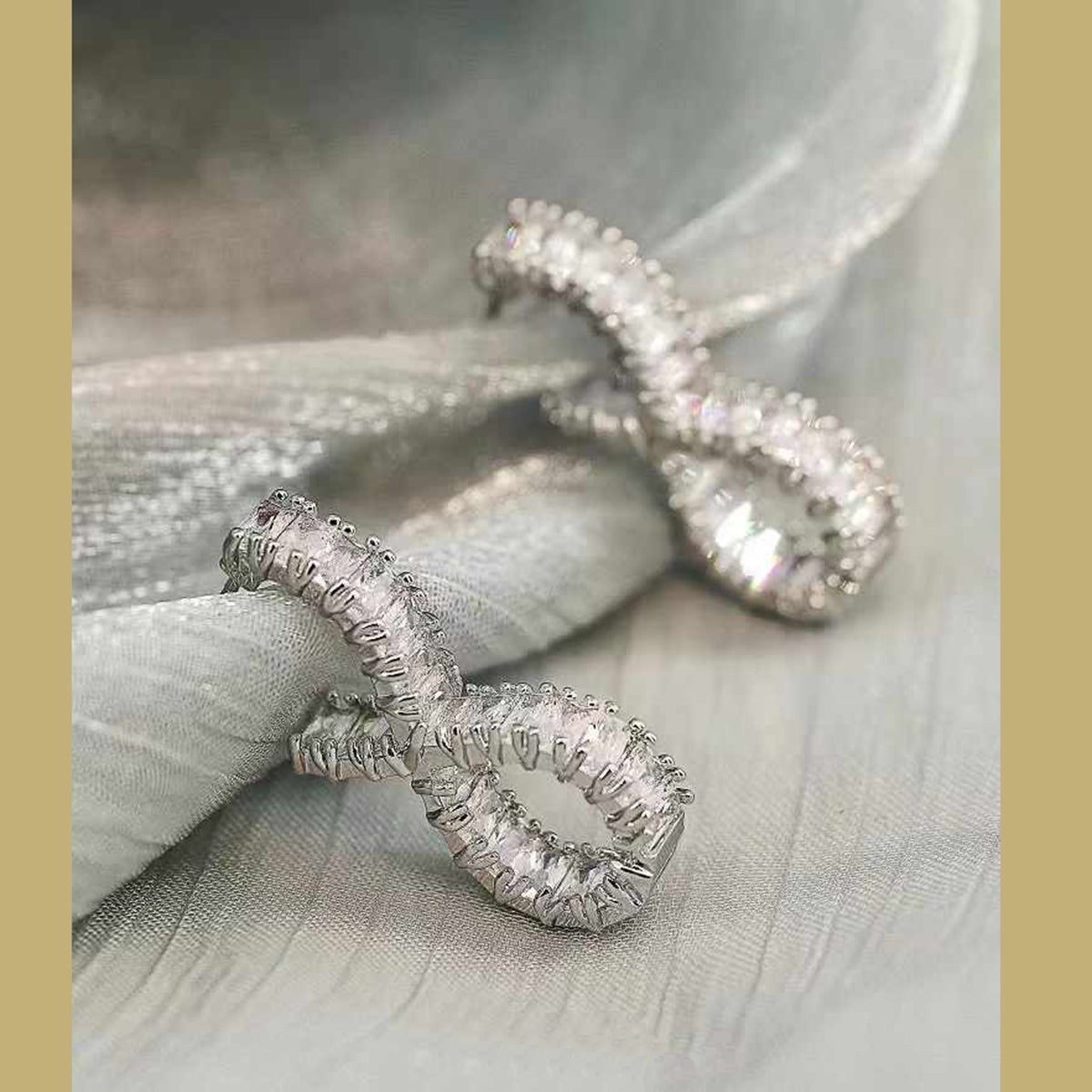 Infinity Baguette 18K Gold CZ Anti Tarnish Dangler Earring Bulk Secondary image