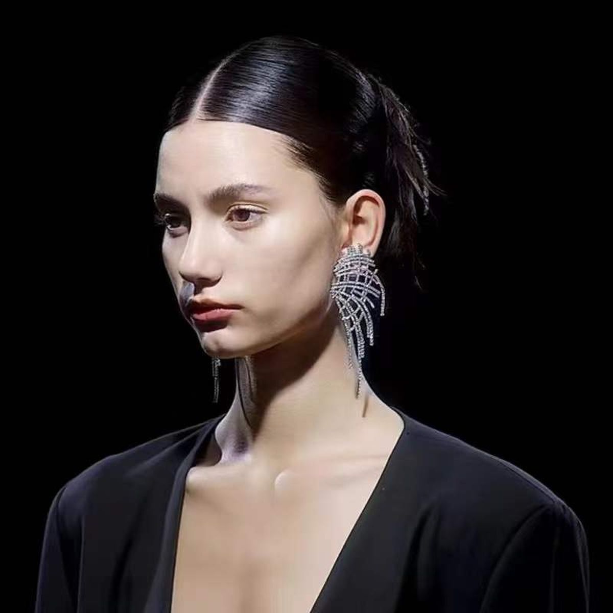 Studded Silver Cubic Zirconia Anti Tarnish Dangler Earring Women Bulk Secondary image