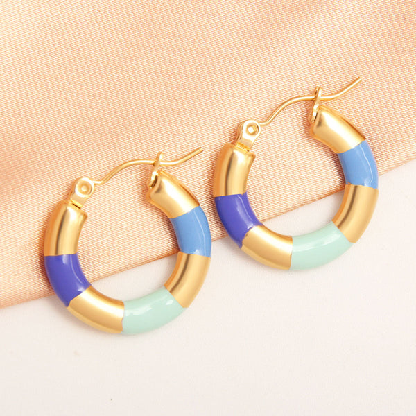 Thick Circle Multi Gold Stainless Steel Anti Tarnish Hoop Earring Bulk Main image