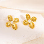 Flower Pearl White Gold Stainless Steel Anti Tarnish Stud Earring Bulk