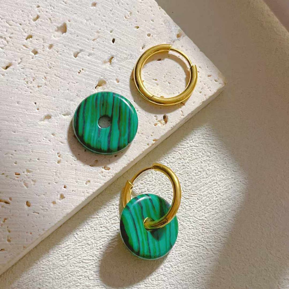 Ring Dark Green 18K Gold Stainless Steel Anti Tarnish Stud Hoop Earring For Women Secondary image
