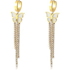 Butterfly Solitaire Cubic Zirconia Mother Of Pearl White 18K Gold Stainless Steel Anti Tarnish Dangler Tassel Earring For Women