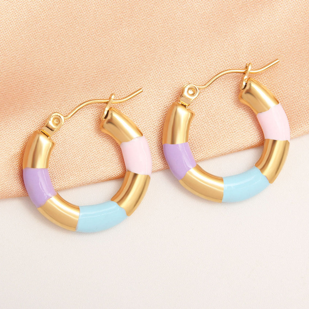 Thick Circle Multi Gold Stainless Steel Anti Tarnish Hoop Earring Bulk