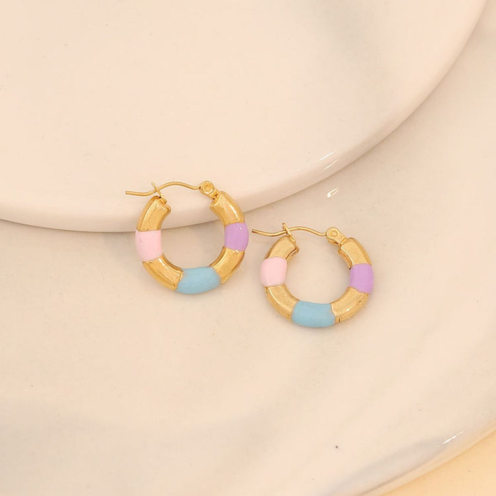 Thick Circle Multi Gold Stainless Steel Anti Tarnish Hoop Earring Bulk