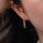 Safety Pin Pearl White 18K Gold Stainless Steel Anti Tarnish Dangler Stud Earring For Women