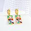 Cartoon Face Enamel Multicolour 18K Gold Stainless Steel Anti Tarnish Dangler Hoop Earring For Kids Women