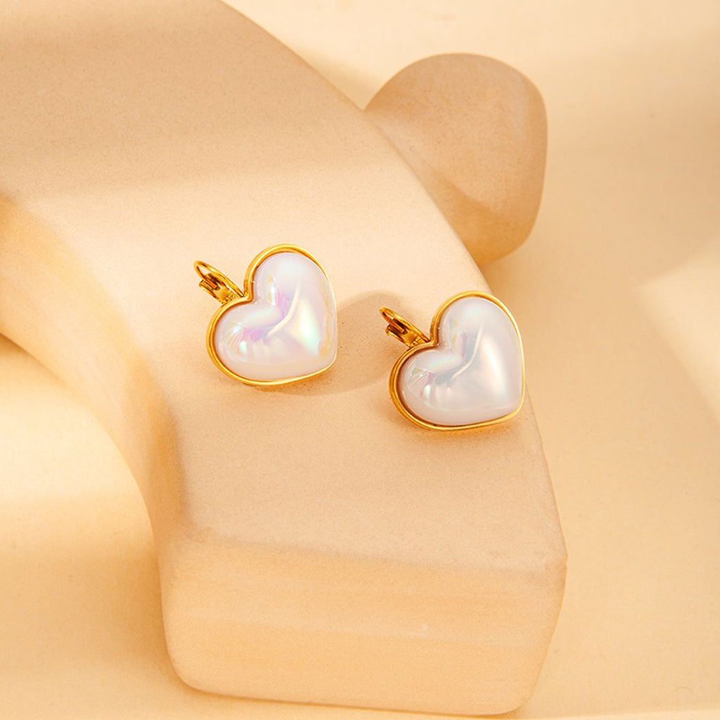 Heart Pearl White Gold Stainless Steel Anti Tarnish Stud Earring Bulk
