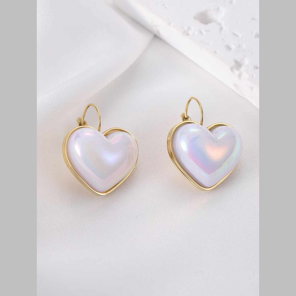 Heart Pearl White Gold Stainless Steel Anti Tarnish Stud Earring Bulk
