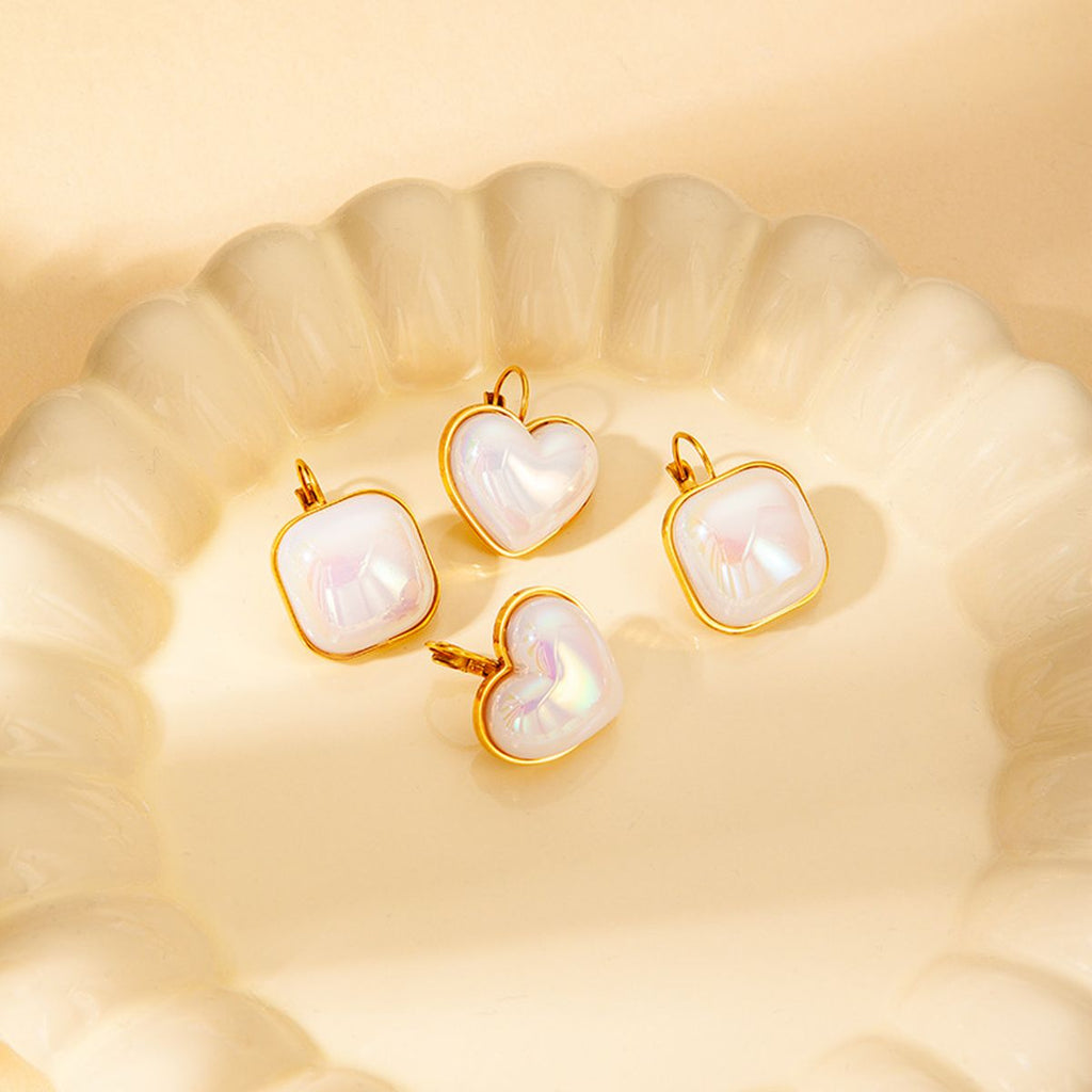 Heart Pearl White Gold Stainless Steel Anti Tarnish Stud Earring Bulk