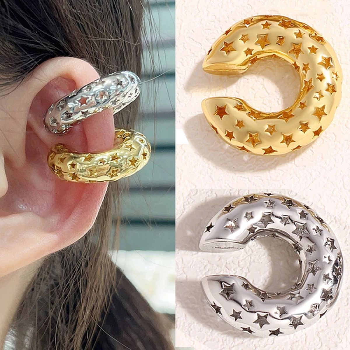 Star Stainless Steel 18K Gold Anti Tarnish Ear Cuff Earring Women Bulk