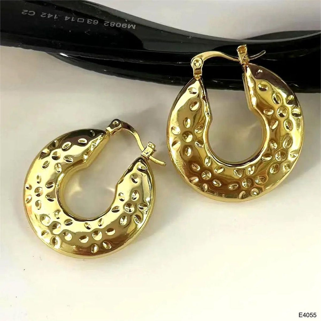 Dented Stainless Steel 18K Gold Anti Tarnish Hoop Earring Women Bulk