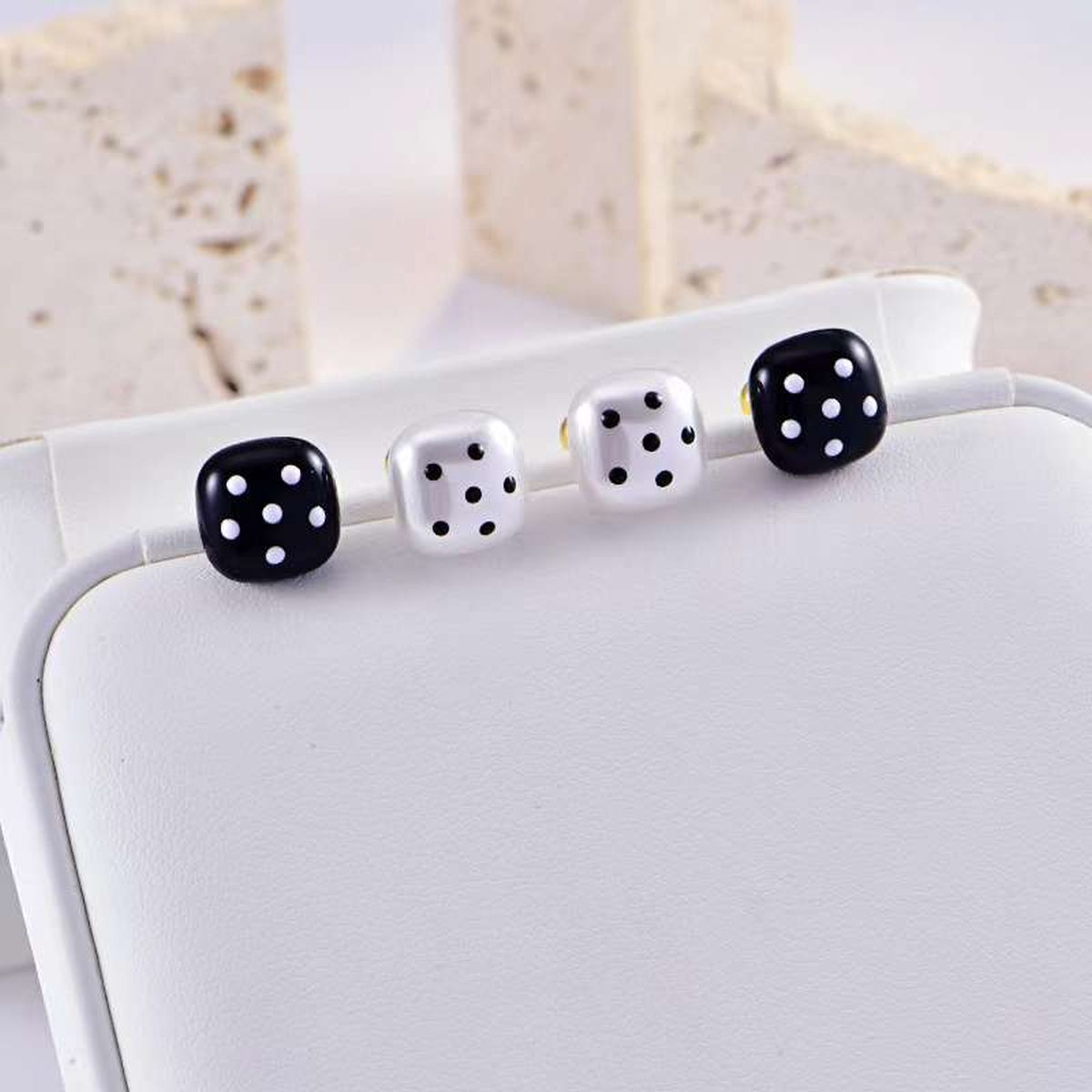 Dice White Silver Stainless Steel Anti Tarnish Stud Earring Bulk Main image