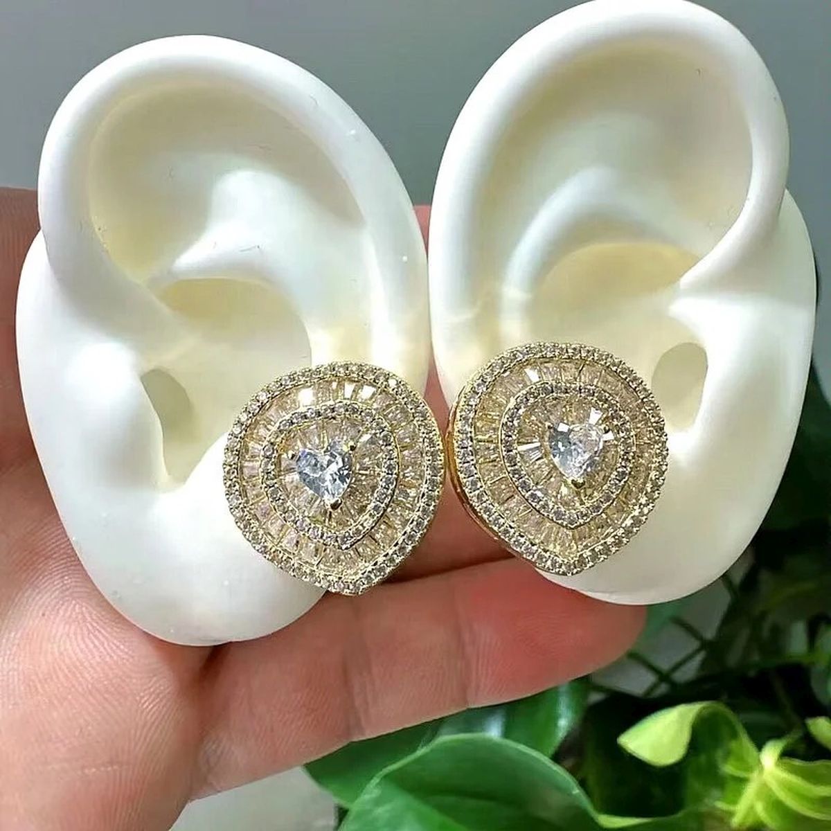 Heart Cubic Zirconia 18K Gold Anti Tarnish Stud Earring For Women