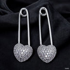 Safety Pin Heart Cubic Zirconia Silver Anti Tarnish Stud Earring Bulk