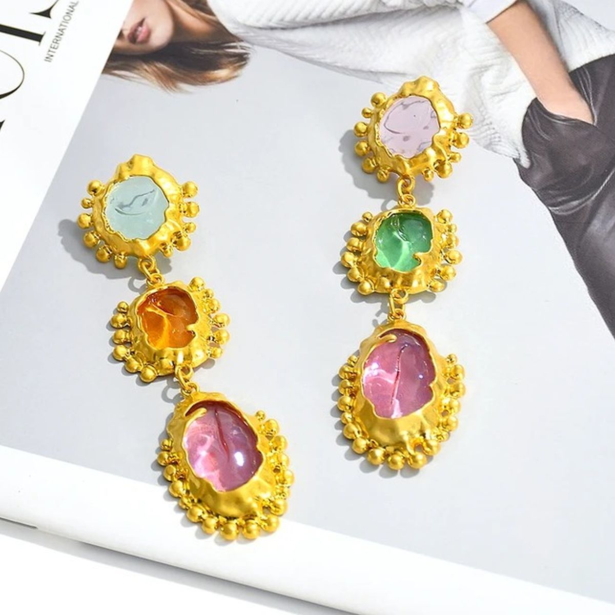 Spring Fling Crystal Multicolour 18K Gold Alloy Dangler Earring Bulk Secondary image