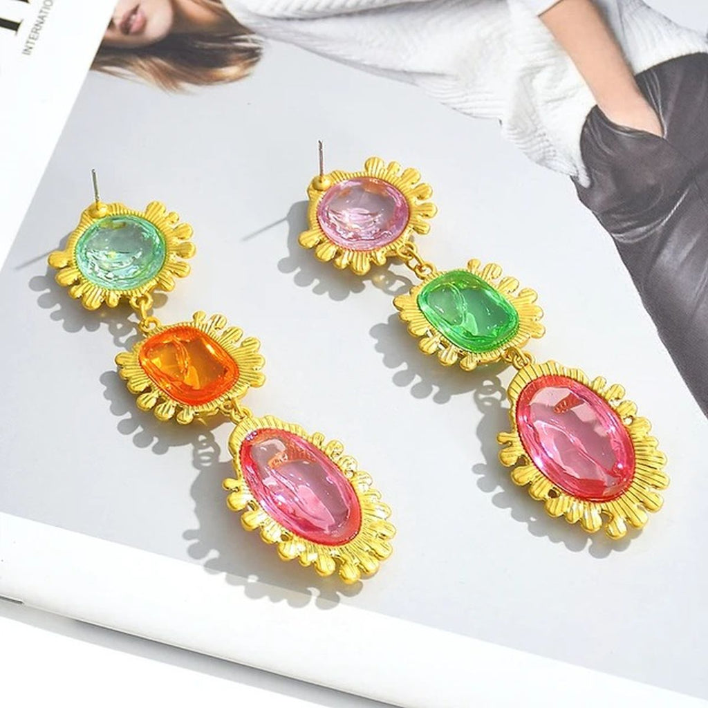 Spring Fling Crystal Multicolour 18K Gold Alloy Dangler Earring Bulk