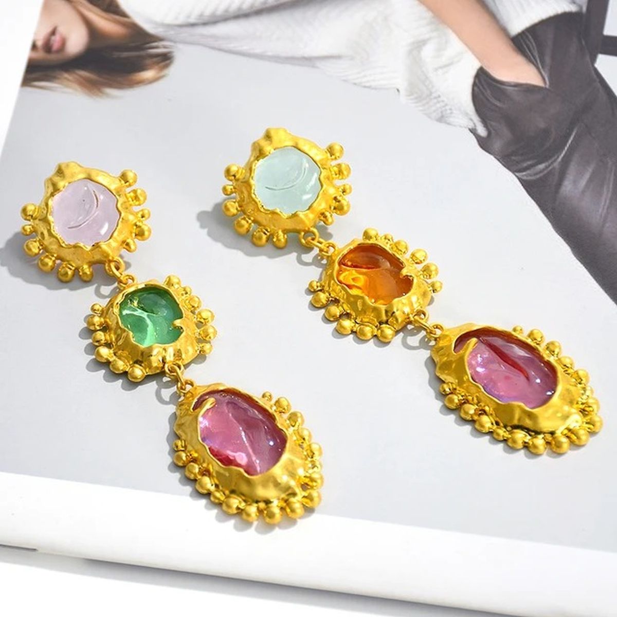Spring Fling Crystal Multicolour 18K Gold Alloy Dangler Earring Bulk