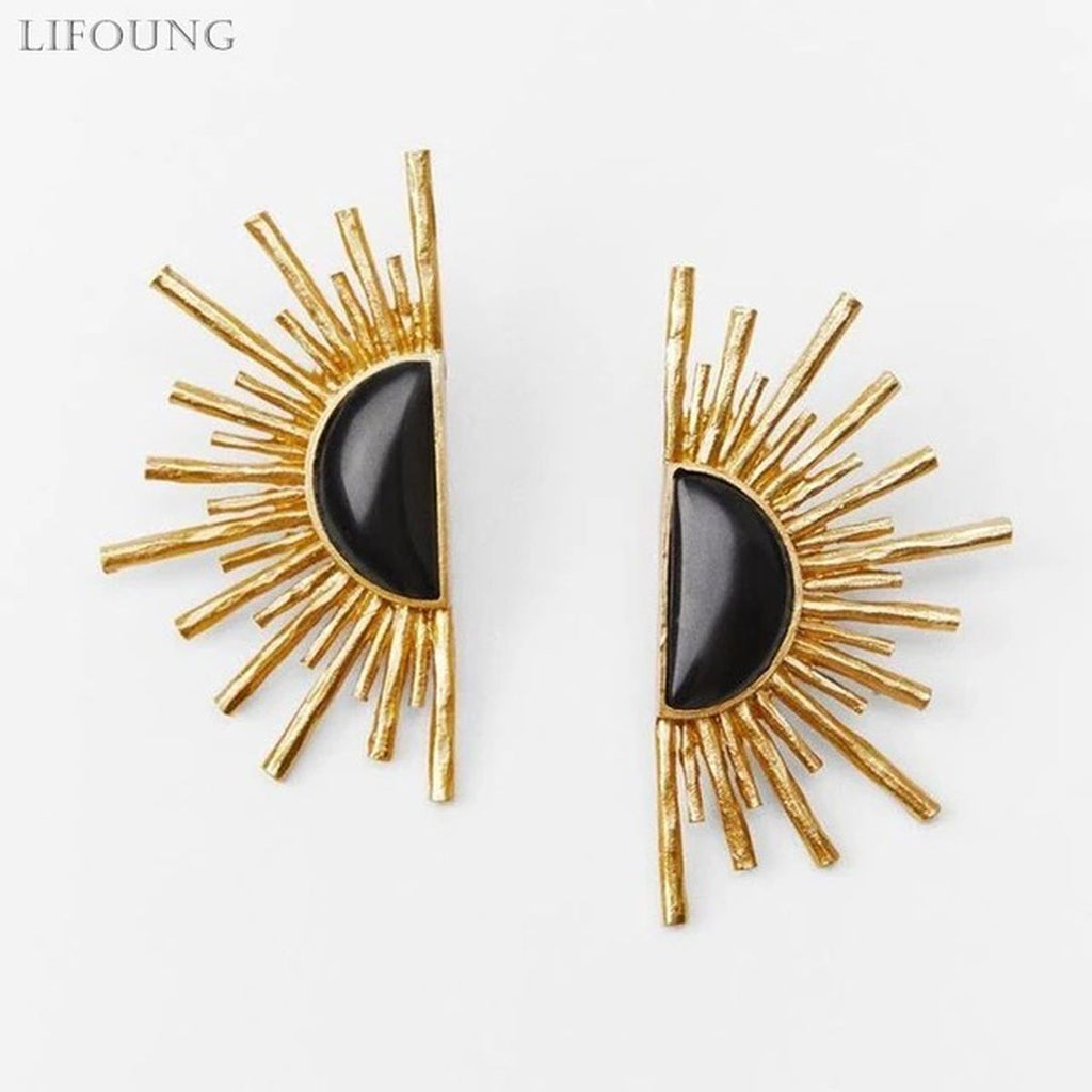 Rising Sun Enamel Black 18K Gold Alloy Dangler Stud Earring Women Bulk