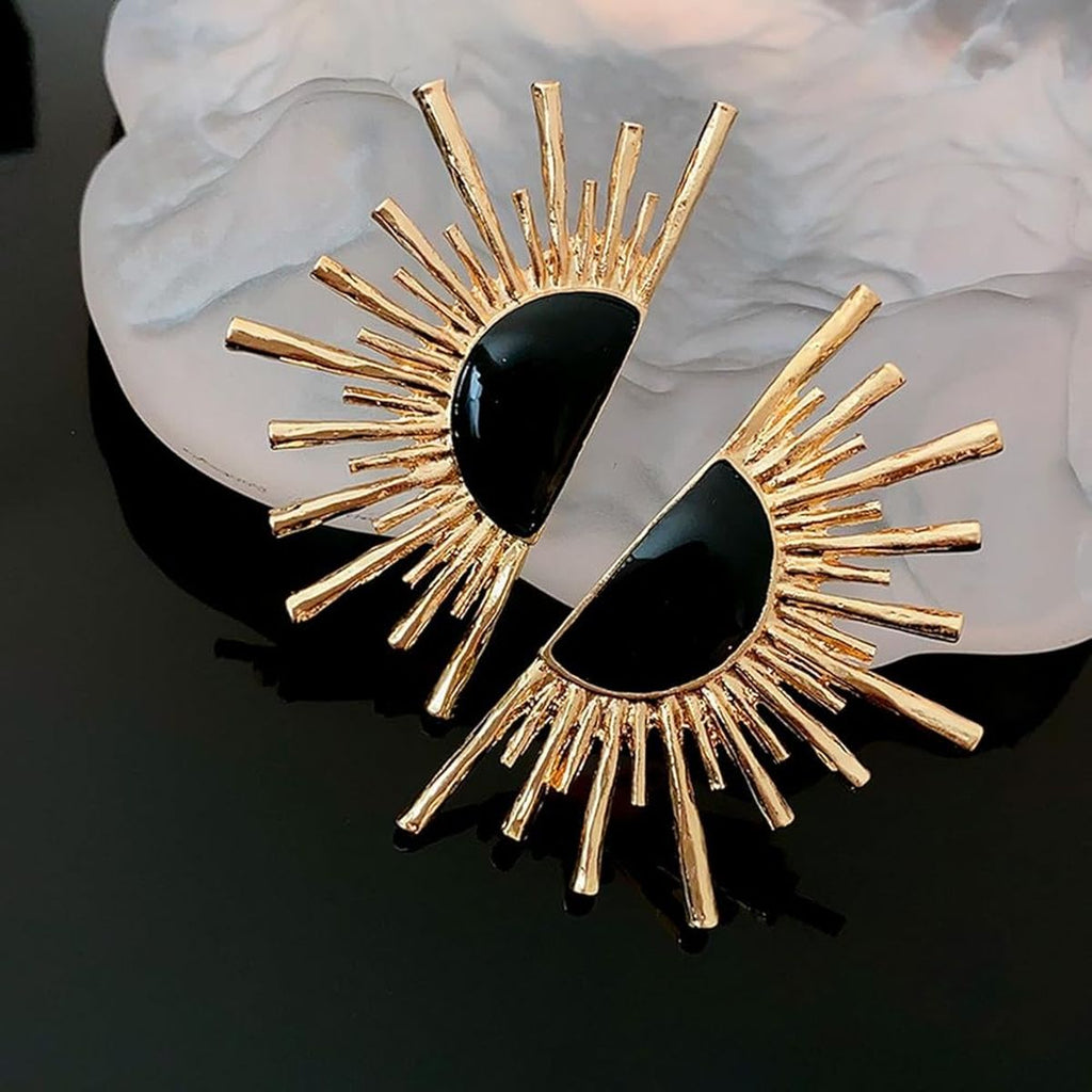 Rising Sun Enamel Black 18K Gold Alloy Dangler Stud Earring Women Bulk