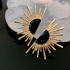Rising Sun Enamel Black 18K Gold Alloy Dangler Stud Earring Women Bulk