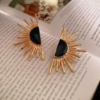 Rising Sun Enamel Black 18K Gold Alloy Dangler Stud Earring Women Bulk