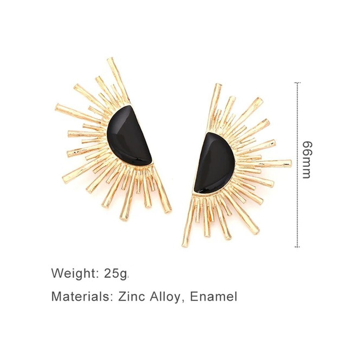 Rising Sun Enamel Black 18K Gold Alloy Dangler Stud Earring Women Bulk