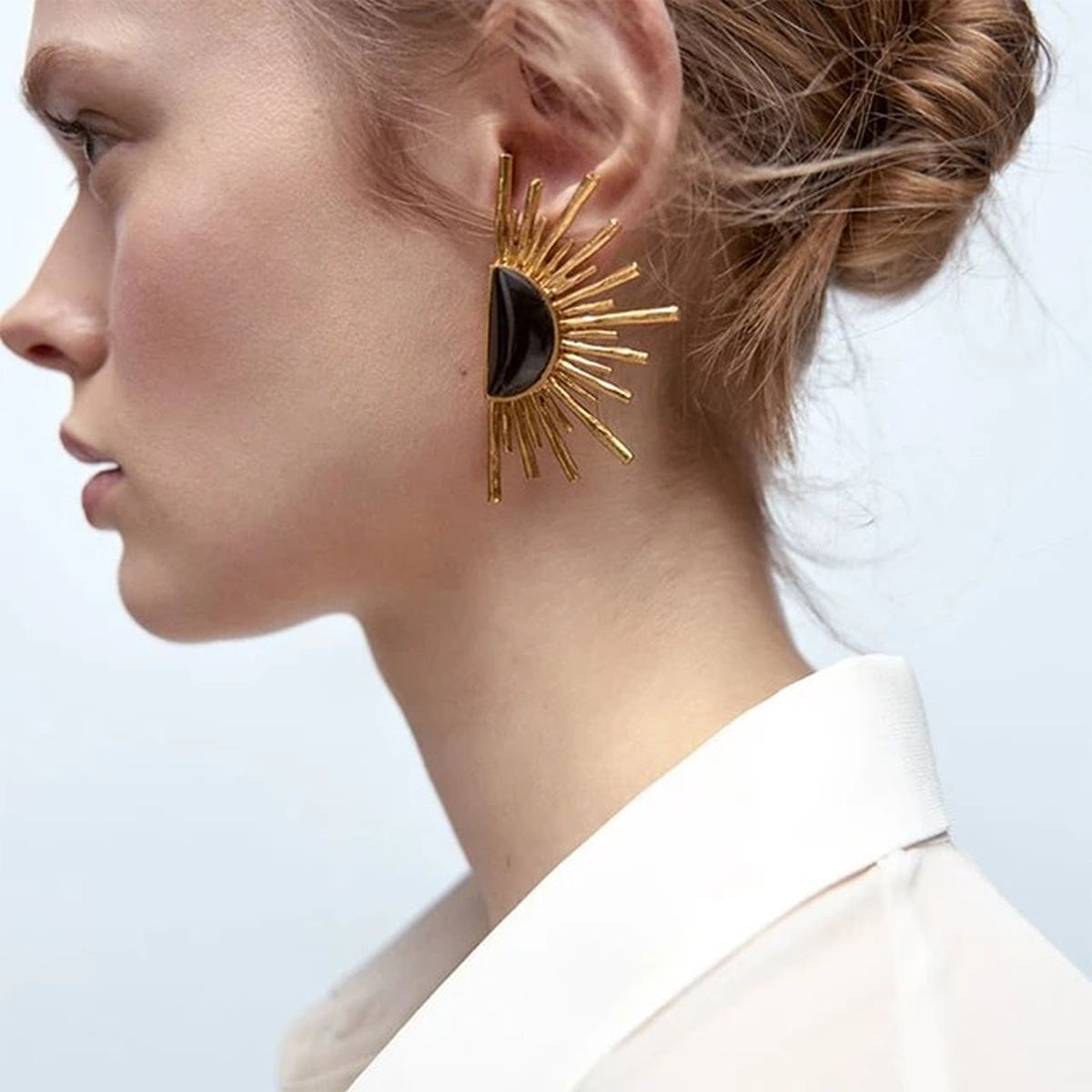 Rising Sun Enamel Black 18K Gold Alloy Dangler Stud Earring Women Bulk Secondary image