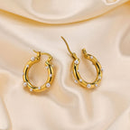 Oval Studded Pearl 18K Gold Anti Tarnish Hoop Earring For Women Bulk