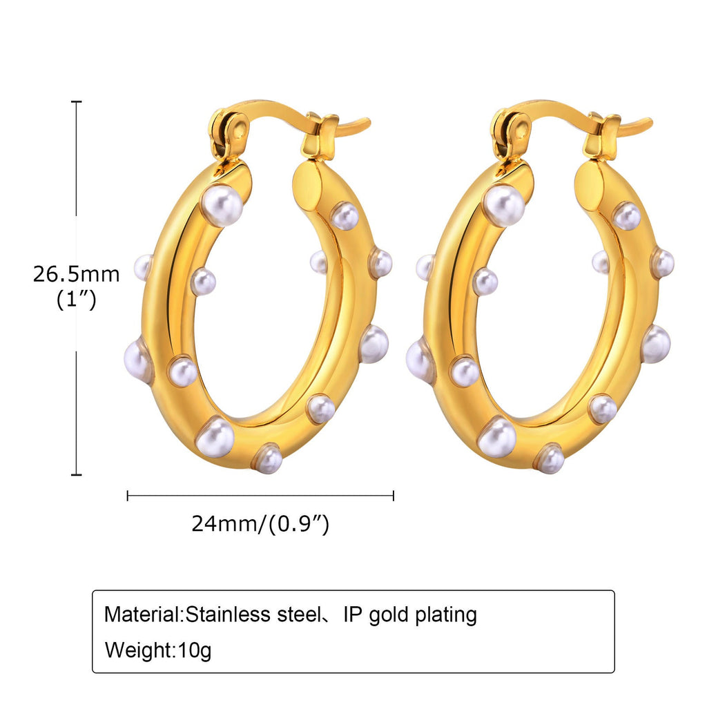 Oval Studded Pearl 18K Gold Anti Tarnish Hoop Earring For Women Bulk