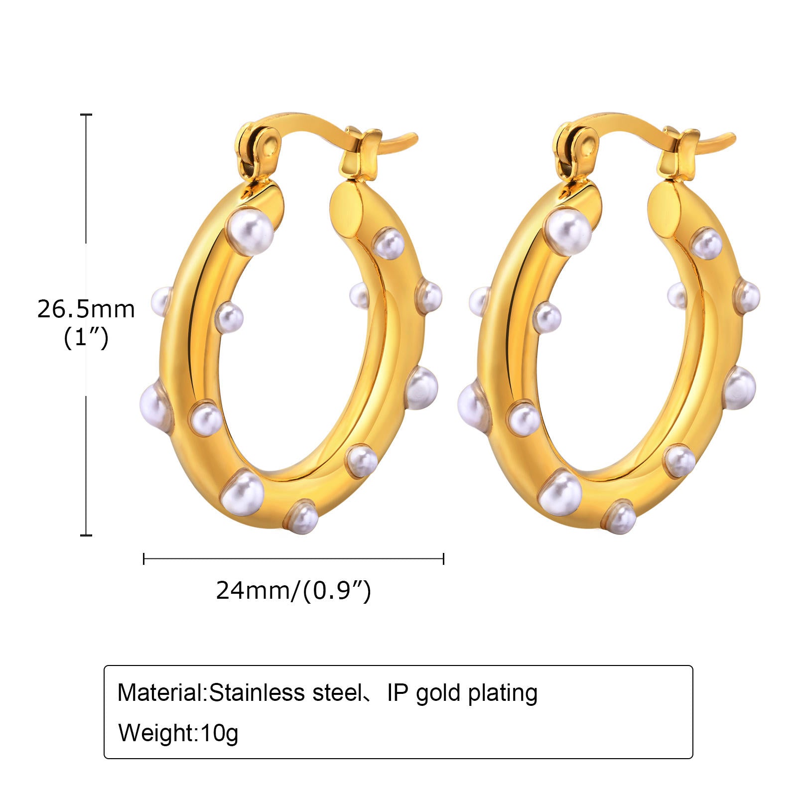 Oval Studded Pearl 18K Gold Anti Tarnish Hoop Earring For Women Bulk
