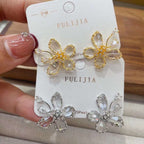 Flower Crystal CZ Crystal 18K Gold Anti Tarnish Stud Earring Bulk
