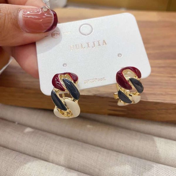 Curb Enamel Multicolour 18K Gold Anti Tarnish Hoop Earring Women Bulk Main image