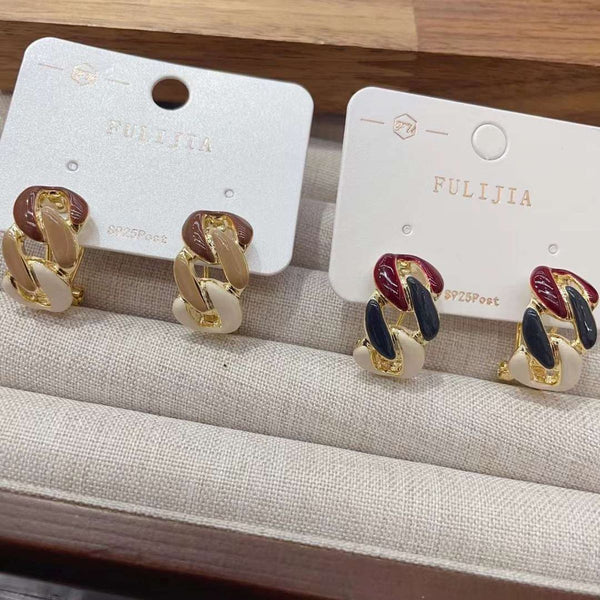 Curb Enamel Multicolour 18K Gold Anti Tarnish Hoop Earring Women Bulk Secondary image