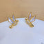 Flying Bird Cubic Zirconia Mother Of Pearl White 18K Gold Anti Tarnish Stud Earring For Women