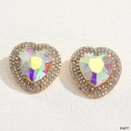 Heart Multicolor Rhinestone 18K Gold Anti Tarnish Stud Earring Bulk