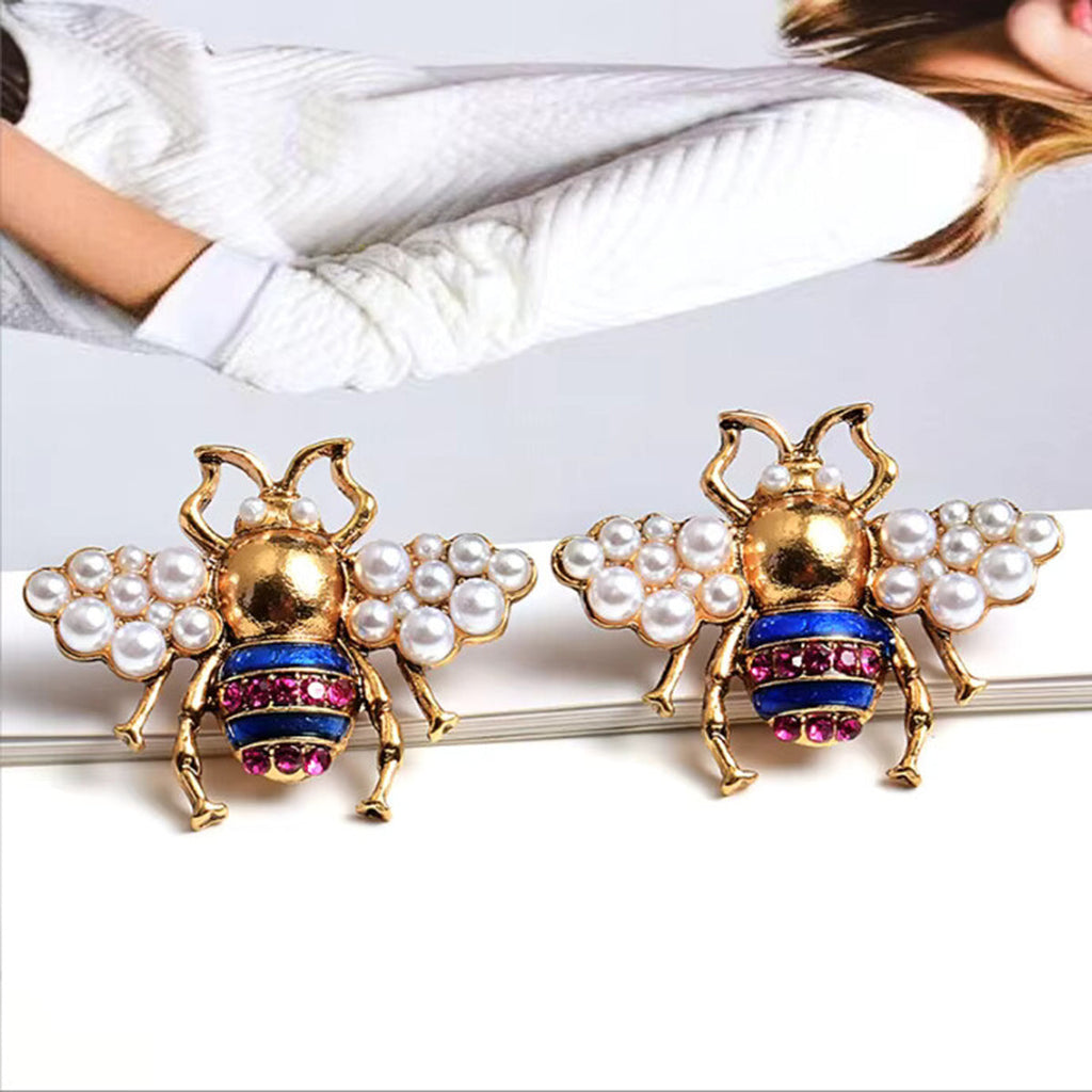 Honeybee Crystal Pearl Multi Antique Anti Tarnish Stud Earring Bulk