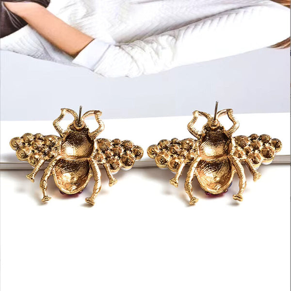Honeybee Crystal Pearl Multi Antique Anti Tarnish Stud Earring Bulk Secondary image