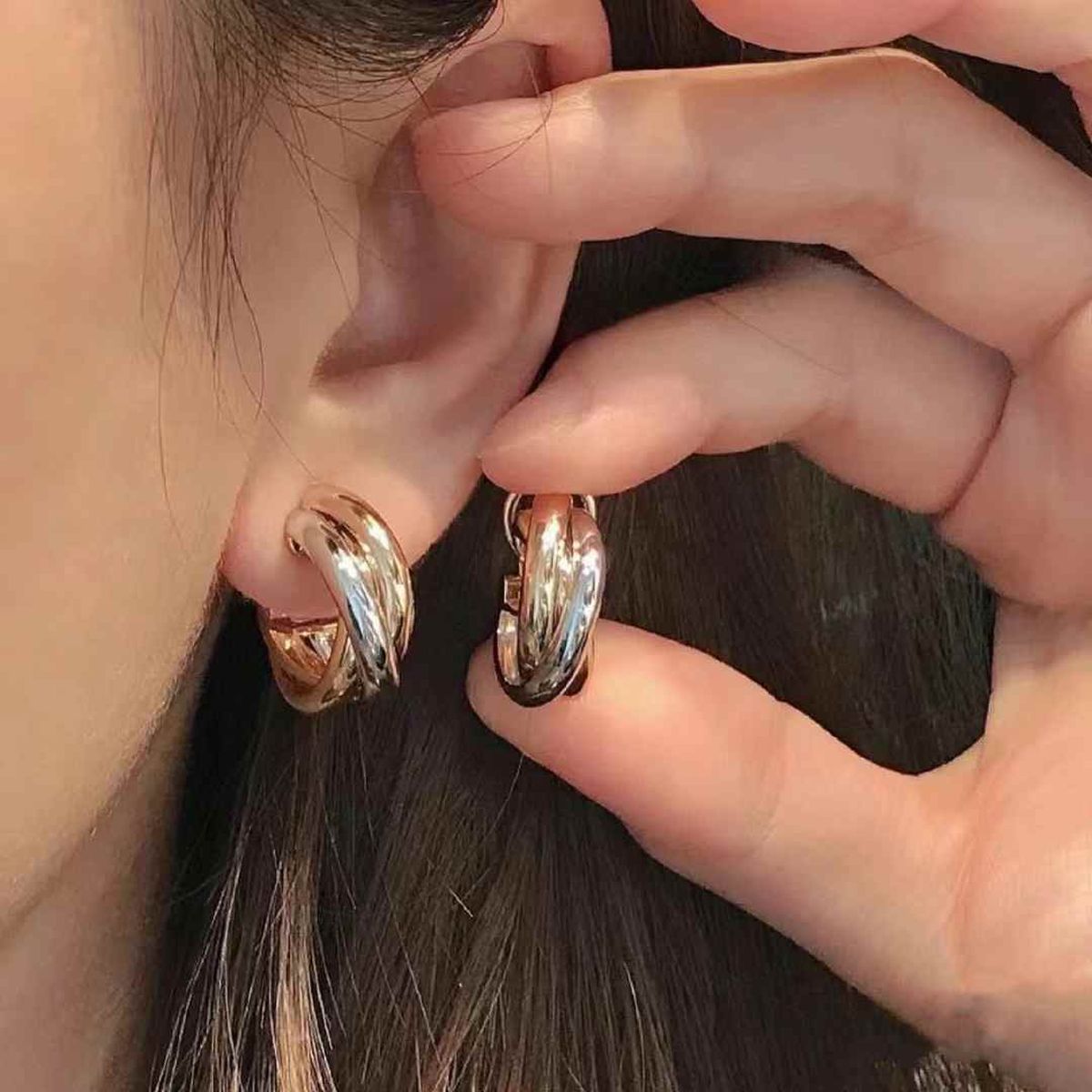 Two Tone Cross Over 18K Gold Silver Anti Tarnish Hoop Earring Bulk