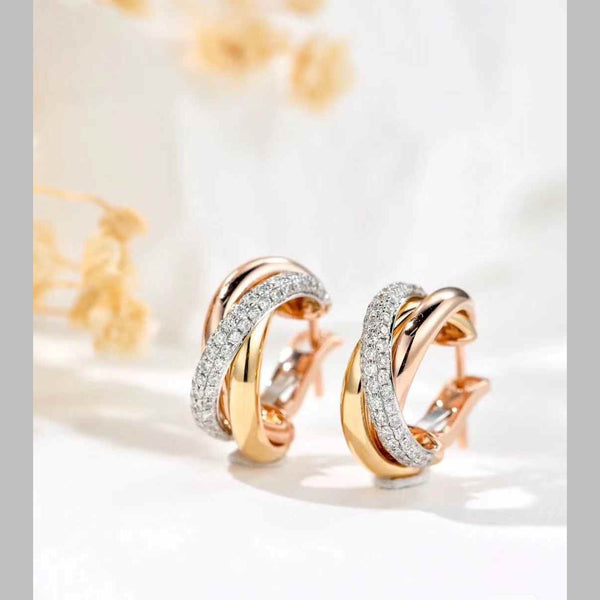Two Tone Cross Over CZ 18K Gold Silver Anti Tarnish Hoop Earring Bulk Main image