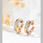 Two Tone Cross Over CZ 18K Gold Silver Anti Tarnish Hoop Earring Bulk