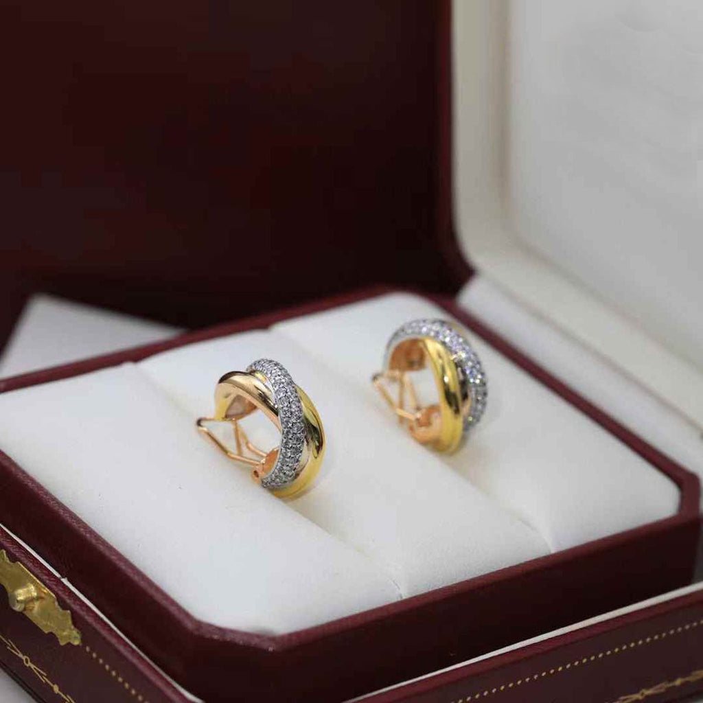 Two Tone Cross Over CZ 18K Gold Silver Anti Tarnish Hoop Earring Bulk